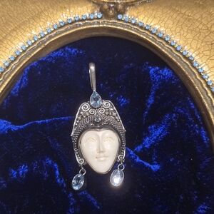 Bali Silver Pendant Necklace with Aquamarine Stones